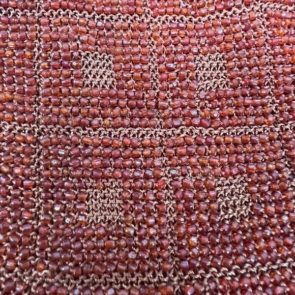 Vintage Terra Cotta Red Burnt Orange Handmade Micro Glass Bead Fringe Clutch - Picture 4 of 8